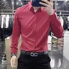 Camisa social preta de manga longa para homens, marca francesa de luxo, corte slim fit, alta elasticidade, colarinho de abas, camisa casual, novo modelo de primavera