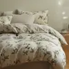 Conjunto de cama de quatro peças em gaze de algodão puro de camada dupla, fresco e simples, estilo Ins, capa de edredom e lençol de algodão puro, conjunto de três peças para camas de dormitório estudantil
