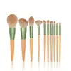 10 piezas de brochas de maquillaje de rosa verde para rubor, polvo, sombra de ojos, herramientas de belleza para principiantes