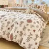 Juego de Cuatro Piezas de Terciopelo de Leche Engrosado 2026 con Estampado Floral Fresco Juego de Ropa de Cama de Vellón de Coral, Funda de Edredón Individual/Doble, Popular en Transmisiones en Vivo
