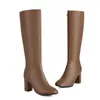Botas de Mujer con Tacón Grueso, Tacones Altos, Punta Cuadrada, Modernas Versátiles Cálidas Cómodas Botas Largas, Botas Altas de Mujer, Zapatos Aliexpress
