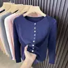 Cardigã de tricô torcido, gola redonda, de abotoar, cor sólida, inspirado na Chanel, para mulheres, novo estilo outono/inverno, com um look sofisticado e casual, peça de sobreposição versátil