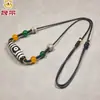 Collar de Agata Dzi Natural de Nueve Ojos Tibetano Genuino Blanco y Negro con Cadena de Cuero de Cuentas Cadena de Clavícula Original al por Mayor