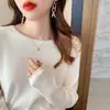 Camiseta Base Blanca para Mujer, Estilo Ropa Interior, Novedad Otoño/Invierno, Manga Larga, Con Terciopelo Adentro, Suéter Primavera/Otoño, Tejido