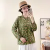 Nuevos tops estampados de estilo chino para otoño para mujeres de mediana edad y mayores, moda para madres, cuello redondo, talla grande, manga larga, camisa fina