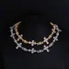 Collar Cruzado Mixto Transfronterizo Europeo y Americano con Circonita Cúbica para Hombre Cadena de Cuentas Completamente Diamantada Hip-Hop Retro Personalización