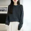 Nuevo cárdigan de punto sin costuras de una pieza para otoño, mujer, simple francés, cuello redondo, manga larga, suéter holgado, abrigo, capa base