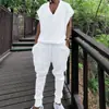 Novo Traje Jacquard Casual de Verão 2025 Masculino Colete Sem Mangas Solto Calça Esportiva Masculina Traje Masculino