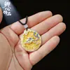 Colgante de Fortuna Chapado en Oro 999, Colgante de Moneda Redonda de Plata Cien Bendiciones, Colgante de Collar Unisex de Plata de Imitación, Collar Nuevo Estilo Chino