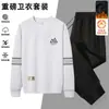 [Entrega Rápida] Conjunto Esportivo Casual para Homens no Outono e Inverno, Tamanho Grande para Meia-Idade Gola Redonda Manga Longa Calça Conjunto de Duas Peças Plus