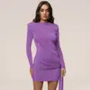 Ropa de Mujer de Comercio Exterior Europeo y Americano, Vestido Corto Bodycon de Manga Larga Ajustado con Pliegues, Vestido de Gala Elegante Sexy Ajustado de Lujo Ligero para Mujer