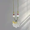 "Travessia sem Preocupações" Pinellia ternata com Estilo Chinês Novo Tecido à Mão Imitação de Jade Pingente de Raposa Colar Moda