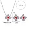 Conjunto Transfronterizo de Collares de Joyería de Circonita Europea y Americana Microincrustada, Estilo Ins Elegante Flor Roja de Cuatro Hojas, Adecuado para el Uso Diario en la Clavícula