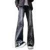 Calça Jeans Flare Tendência com Padrão de Raio para Homens, Outono Americano High Street Cleanfit Slim Fit com Gancho Elevado