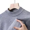 Suéter Masculino Transfronterizo con Cuello Medio Alto, Estilo Otoño e Invierno, Tejido Básico Casual de Color Sólido, Suéter de Punto Estilo Papá para Hombre