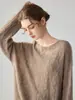 Suéter tejido casual y suave para mujer, de cachemira con trenzado, cuello redondo, estilo relajado