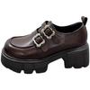 Mocasines de suela gruesa estilo británico para mujer 2025 Nuevo estilo Slip-on Tacón grueso Punta redonda Zapatos de piel pequeños Hebilla metálica Zapatos de piel pequeños JK