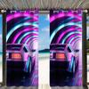 Cortinas Estampadas Personalizadas Estilo Música Eletrônica Dinâmica para Corrida ao Ar Livre, Cortinas Blackout para Varanda, Design Espelhado Cruzado, Dropshipping Disponível