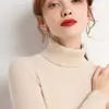 Suéter simple de cuello alto para mujer, otoño e invierno, corte ajustado, longitud corta, sin botones, ajustado, capa interior, lana sintética, top de punto de manga larga