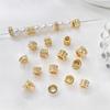 Cuentas huecas de circonita con incrustaciones chapadas en oro real de 14 quilates, joyería hecha a mano, pulsera, collar, accesorios con cuentas de perlas.