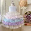 Vestido Princesa para Menina Verão 2026 Novo Arco-Íris Estiloso Malha Bufante Menina Infantil Colete Saia de Princesa