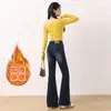 Jeans acampanados de cintura alta forrados de polar transfronterizos para mujer, nuevo estilo otoño 2026, jeans cropped azul grisáceo