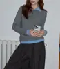 Suéter Outerwear com Gola Estilo Japonês para Mulheres 2026 Outono/Inverno Novo Slim Fit Preguiçoso Tricô Falso Duas Peças
