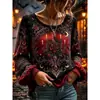 2026 Nova Camisa de Manga Longa para Halloween Rosa Aranha Gola Redonda Manga Longa Top Vintage Escuro Gótico Top