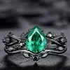 Huajie Nuevo Transfronterizo Temu Moda Par de Anillos Negro Pistola Incrustado Anillo de Diamante Blanco Joyería de Compromiso Estilo Ins Europeo y Americano Modelo para Mujer