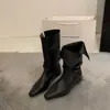 Primer encuentro Ji Meilade retro nicho gamuza tacón oculto dos usos botas holgadas botas de vaquero occidentales punta fina cortas