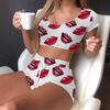 Nuevo Conjunto de Pijama de Encaje Cómodo y Moderno de Dos Piezas para el Hogar Divertido Negro Europeo y Americano
