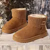 Botas de neve com fivela de pelúcia enrolada transfronteiriças de inverno para mulheres, sola grossa, forradas com veludo, botas curtas, comércio exterior, tamanho grande, quentes, antiderrapantes, com pele