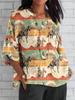 Camisa Transfronteriza Europea y Americana Amazon Rayas Cuello Redondo Imitación Lino Camiseta Ropa de Exportación Top Holgado de Manga Media para Mujer