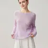 Suéter de cachemira para mujer con diseño de corte, ribete de lentejuelas, cuello redondo, perfecto como capa base para otoño e invierno, nuevo estilo de moda, versátil, color liso y top elegante