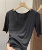 ¡Súper Cómodo! Camiseta Premium de Seda de Morera Genuina, Cuello Redondo Grande, Alta Elasticidad, Suave y Ajustada, Manga Media, Para Mujer