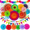 Fiesta Mexicana Guirnalda de Abanicos de Papel Coloridos Bola de Flores de Papel Banderín Bandera Set de Decoración para Fiesta de Cumpleaños