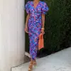 2026 Ropa Femenina Transfronteriza Europea y Americana Nuevo Estilo Comercio Exterior Elegante a la Moda Temperamento Vestido de Ajuste Delgado con Estampado y Cuello en V Plisado
