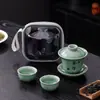 Conjunto de Chá Portátil para Viagem Pequeno Conjunto Celadon Simples Bule de Pegada Manual Xícara de Chá Pessoal ao Ar Livre Acampamento Copo Expresso