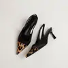 Sandalias Europeas y Americanas Transfronterizas de Punta Fina Tacón de Aguja con Punta Cerrada Nuevos Tacones Altos Zapatos Individuales para el Trabajo sin Espalda Zapatos de Mujer Franceses