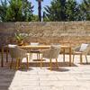 Mesa y silla de comedor de madera maciza para exteriores con diseño de patio y terraza, mesa y silla de ratán anticorrosivo para jardín de villas de alta gama, personalizables