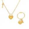 Omaca Transfronterizo Nuevo Candado de Corazón Anillo con Llave Acero de Titanio Collar Anillo Joyería que Conserva el Color Set de Collares Venta al Por Mayor