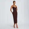 Vestido Elegante de Encaje con Cuello Halter y Parches de Encaje, Ajustado, de Longitud Media, Diseño de Ballenas, Color Sólido, para Mujer, Primavera y Verano, Transfronterizo
