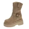 Botas Martin de ante con suela gruesa, que aumentan la altura, estilo páramo, para mujer, nueva colección otoño 2026, botines adelgazantes, botas de montar hasta la pantorrilla, botas de moda