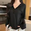 2613 Colección de Otoño: Ropa de mujer relajada y elegante, camiseta casual y versátil estilo coreano, sudadera con capucha de punto con cuello Henley abotonado