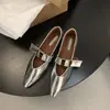 Zapatos Planos Retro Mary Jane de Correa Única para Mujer Primavera y Otoño 2024, Zapatos de Piel con Punta y Corte en V de Tacón Bajo, Zapatos de Abuela