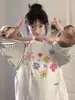 Camiseta de Manga Larga Redonda con Estampado Estilo Coreano Reductora de Edad Chic Moda Femenina Versátil Casual Perezoso Estilo Ins Holgada Top de Moda