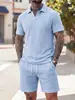 Colección de verano transfronteriza nueva: Conjunto casual de polo de punto jacquard para hombre, estilo europeo y americano, y shorts