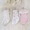 Calcetines de encaje para niños estilo coreano para otoño e invierno, a media pantorrilla, con nuevo diseño de lazo de princesa, para bebés y niños