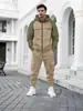 Fábrica Transfronteiriça 2026 Estilo Americano Outono Roupa de Trabalho Masculina Inverno Solta Casual Moletom Quente com Forro de Fleece e Calça de Moletom