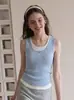Chaleco falso de dos piezas con camisola de punto de cuello en U, top artístico vintage en capas para mujer